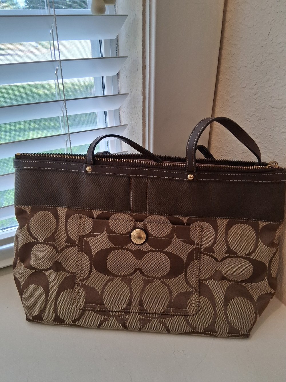 Coach Brown Signature Canvas Tote